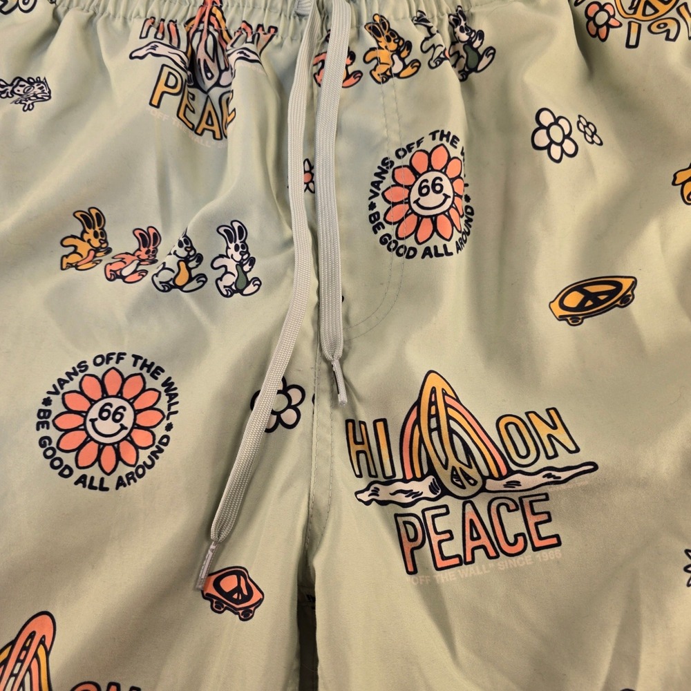 Vans Mens High On Peace Board Shorts Sage Green Graphic Swim Trunks Large - Picture 3 of 8